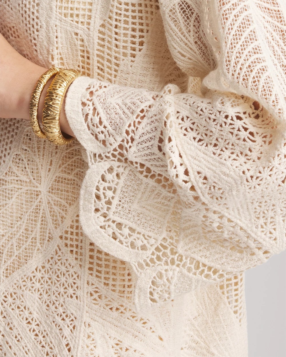 Chico's Clothing Cutwork Crochet-Lace Long Kimono