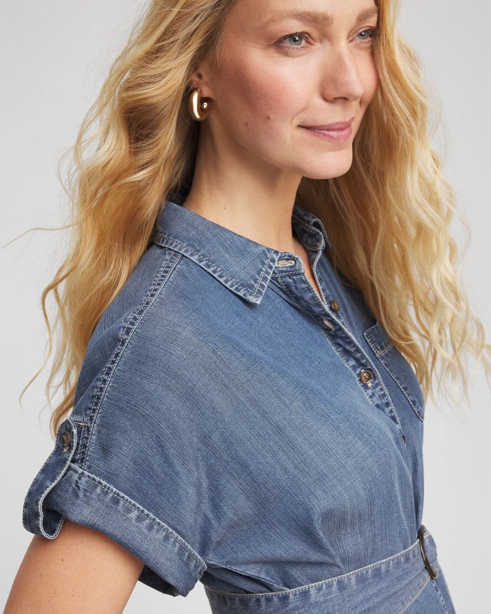 Chico's Clothing Denim Tie Midi Shirtdress