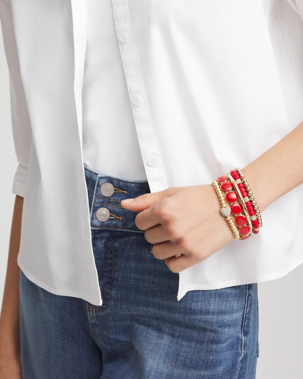 Chico's Jewelry Red Barrel Bead Stretch Bracelet