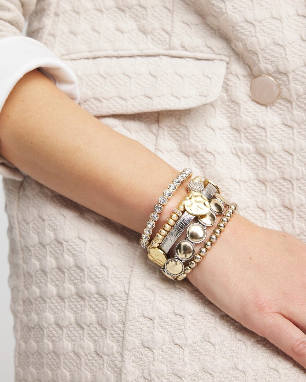 Chico's Jewelry Mixed Metal Heart Stretch Bracelet