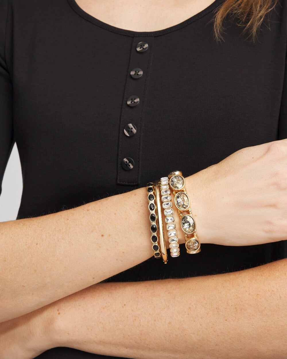 Chico's Jewelry Small Black Faceted Gem Stretch Cuff Bracelet