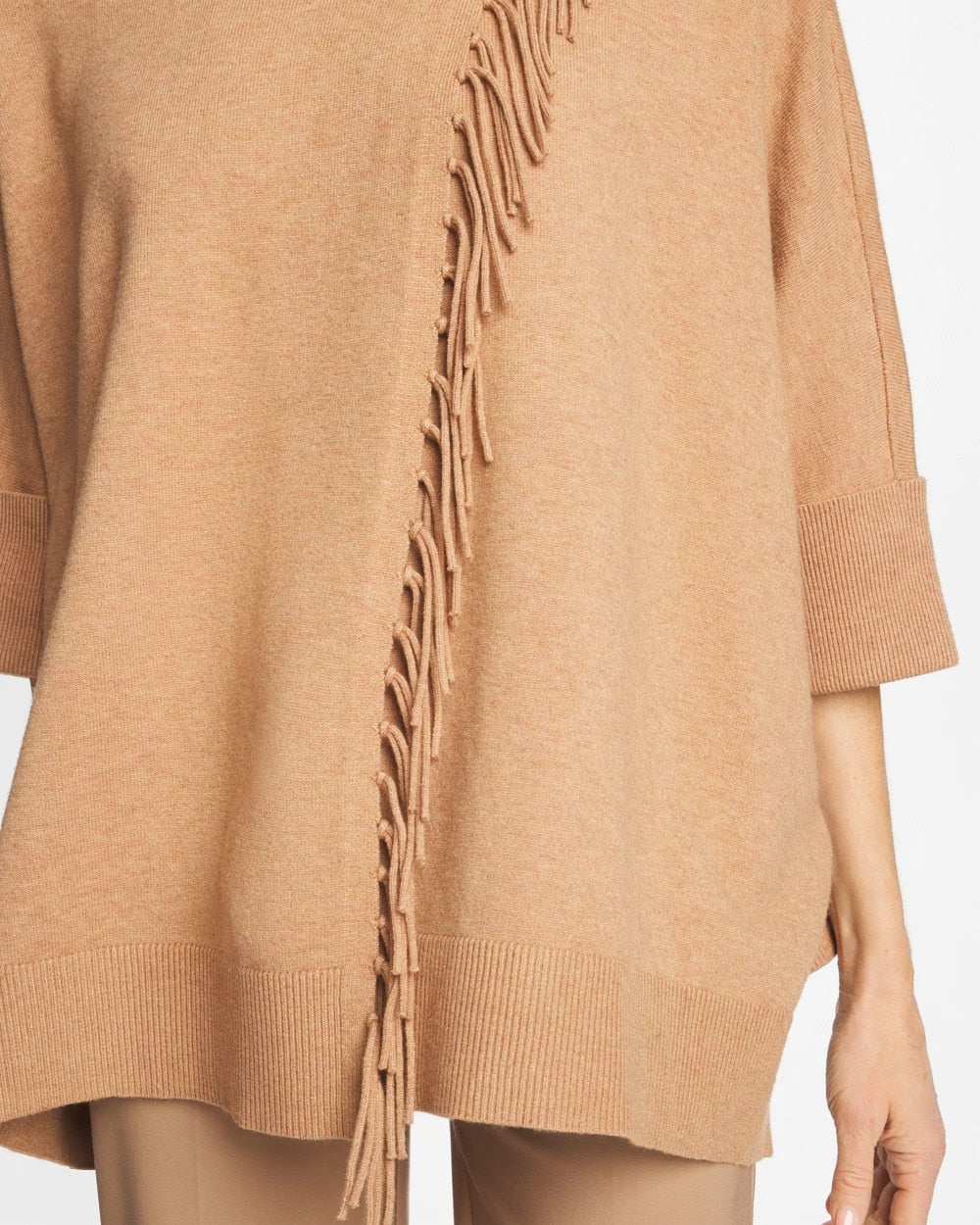 Chico's Accessories Cowlneck Knit Fringe Poncho