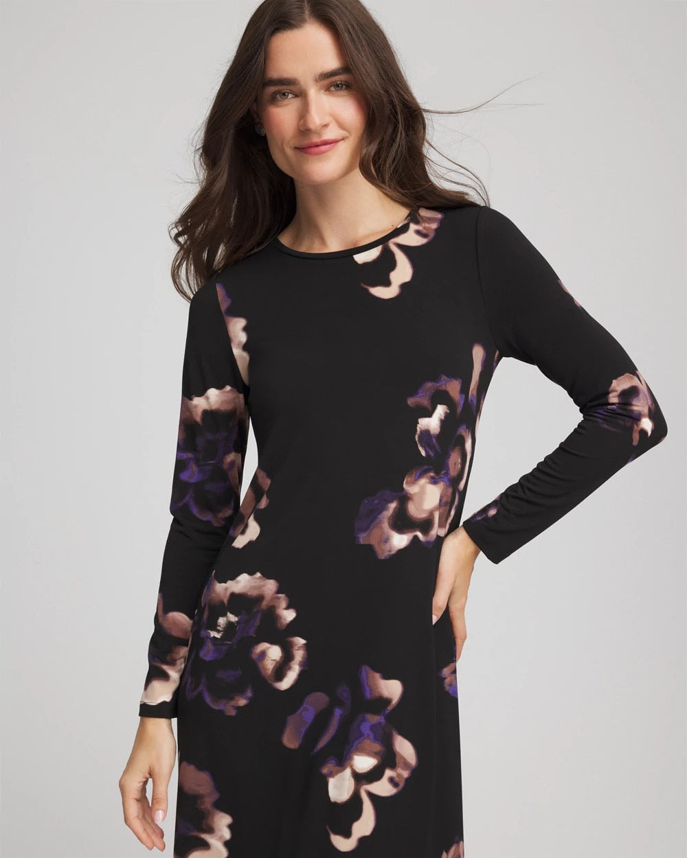 Chico's Petites Petite Floral Boatneck Column Maxi Dress