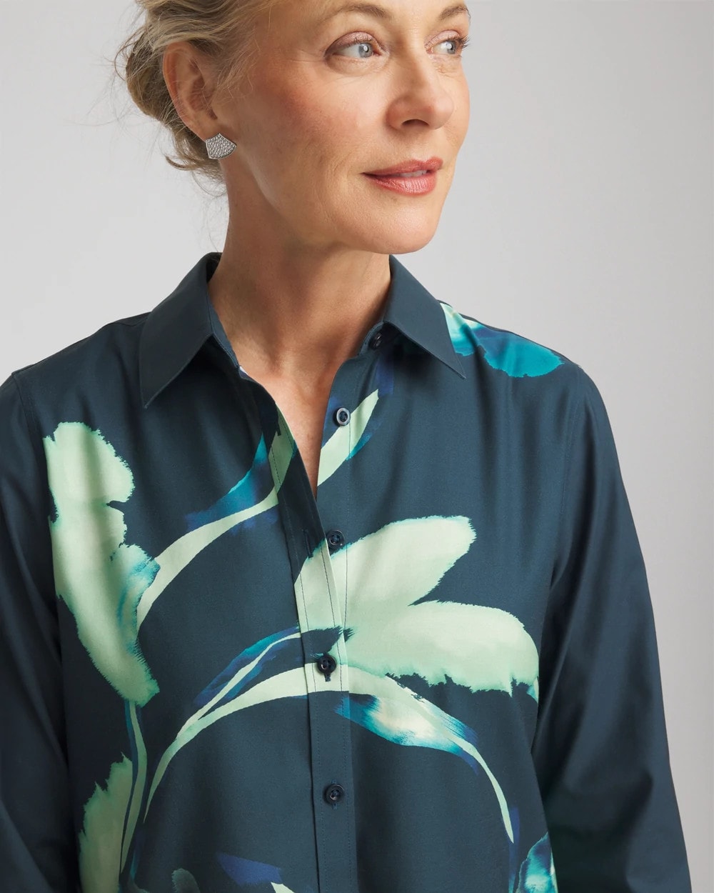Chico's Collections No Iron™ Glacial Flora Sateen Shirt
