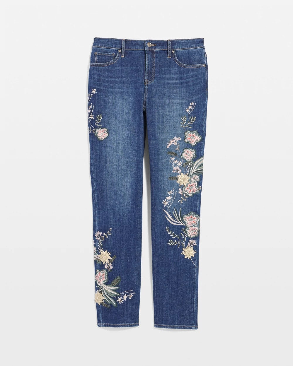 Chico's Collections Appliqué Girlfriend Slim Ankle Jeans