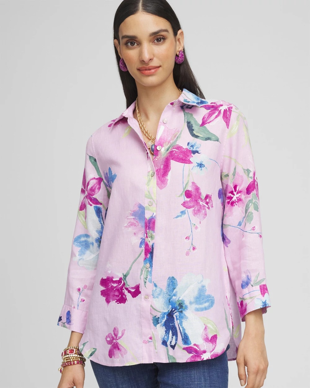 Chico's Clothing No Iron™ Floral Linen Shirt