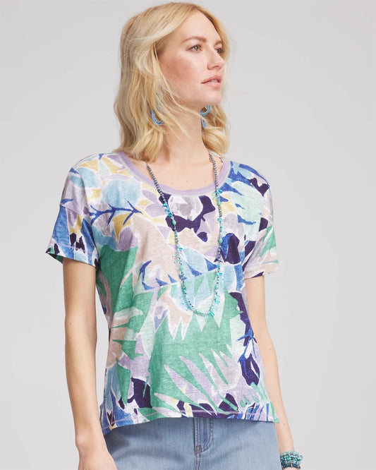 Chico's Clothing Tropical Nights Sweater-Trim Linen Tee