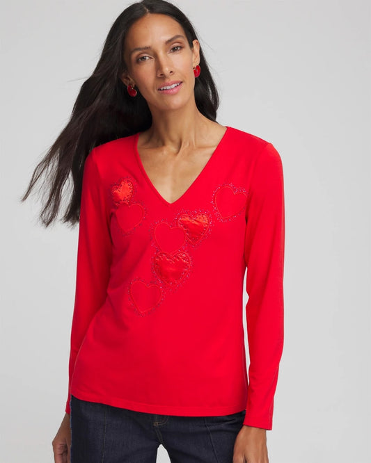 Chico's Clothing Embellished Heart V-Neck Tee