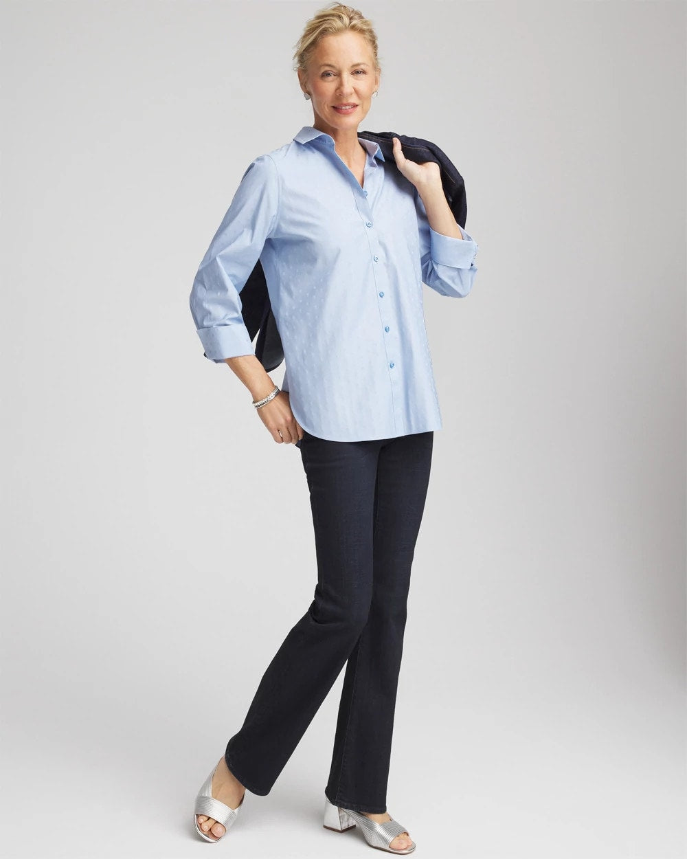 Chico's Clothing No Iron™ Striped Jacquard Sateen Shirt