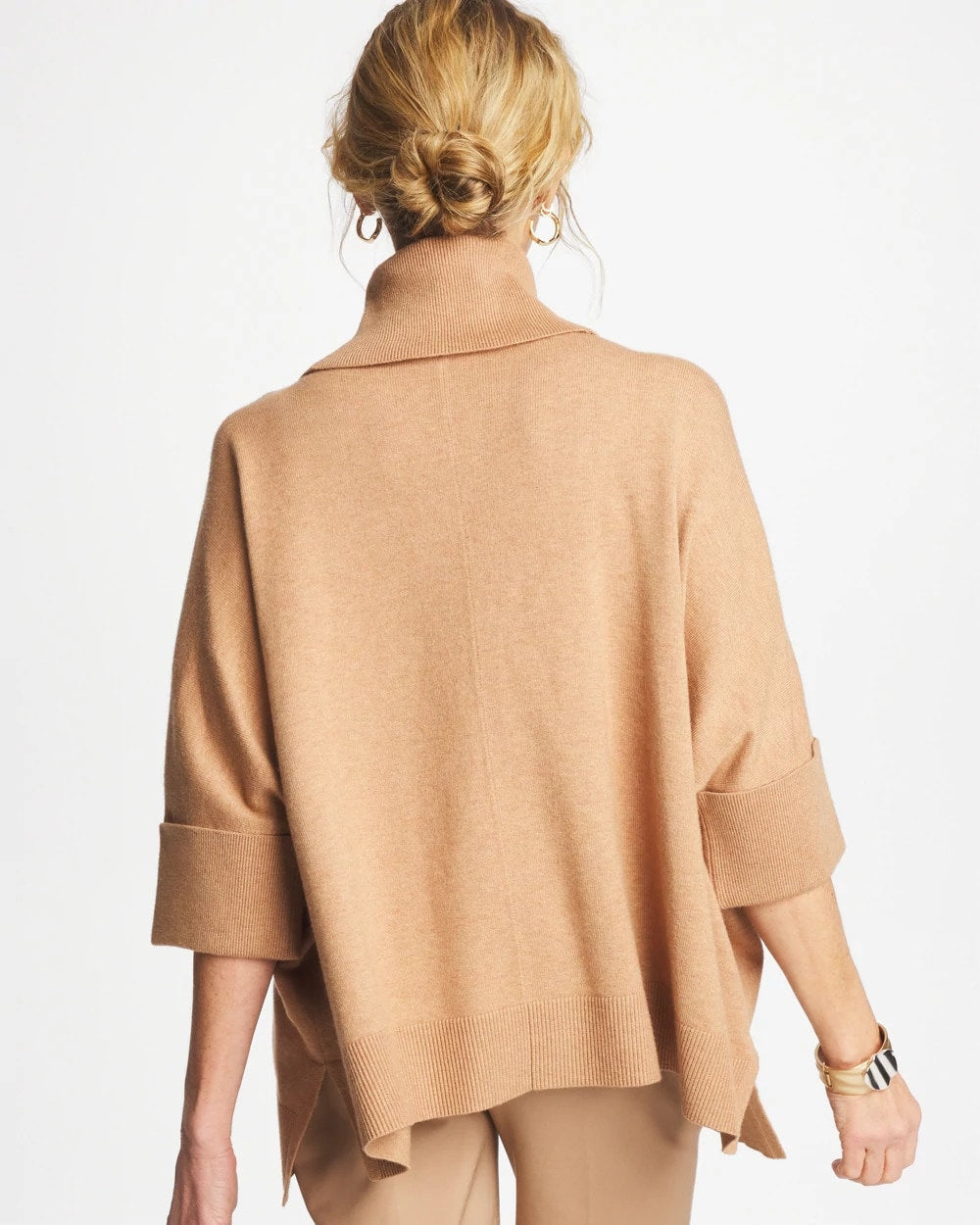Chico's Clothing Cowlneck Knit Fringe Poncho