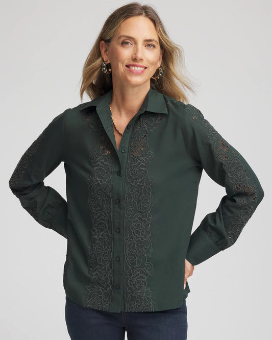 Chico's Clothing Lace Cotton Voile Shirt