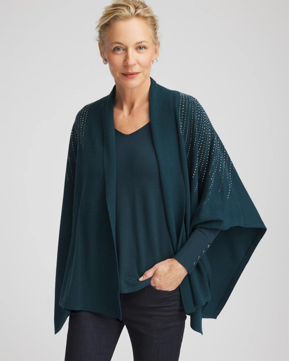 Chico's Clothing Embellished Shawl Collar Ruana