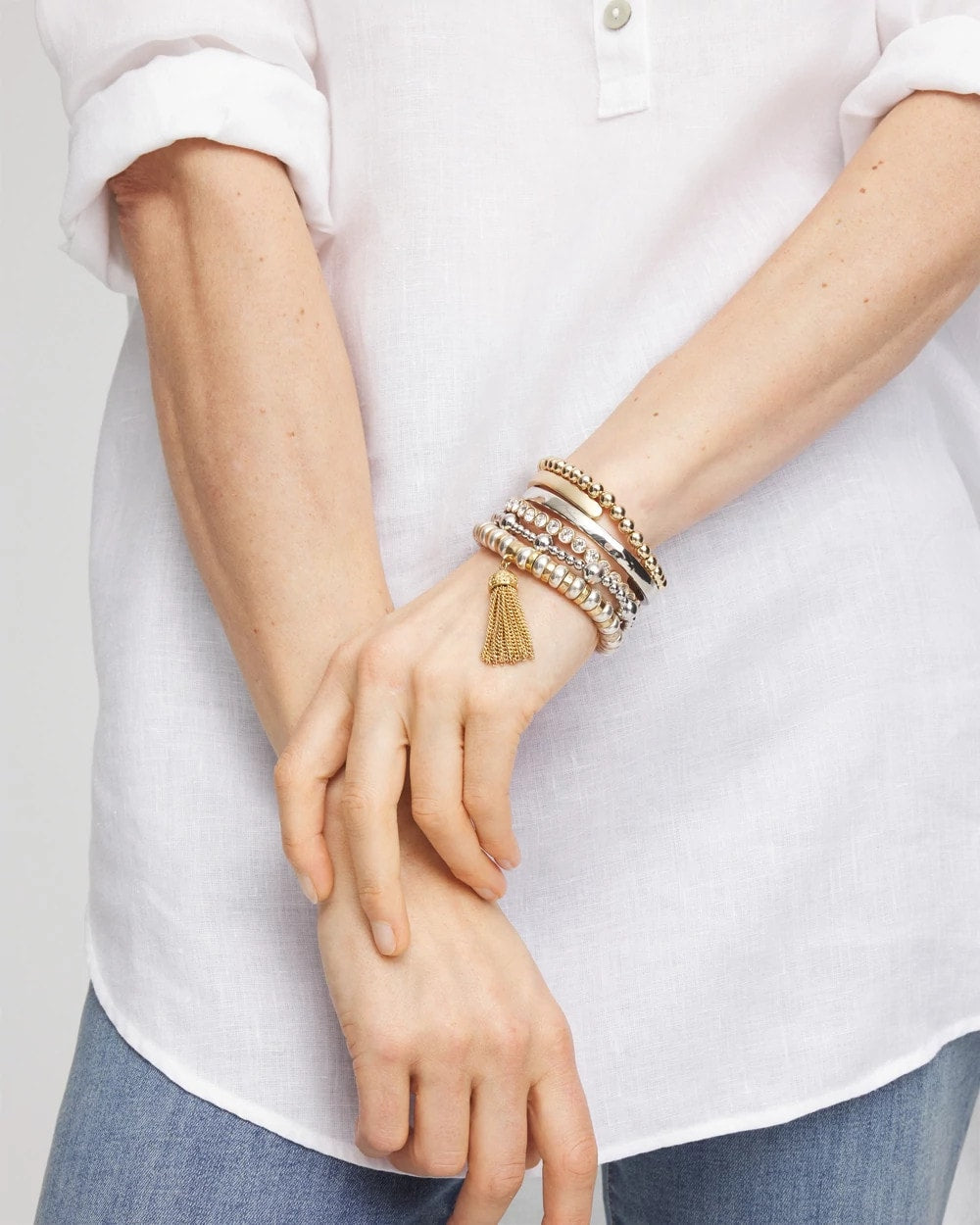Chico's Jewelry Silver-tone Medium Bead Stretch Bracelet