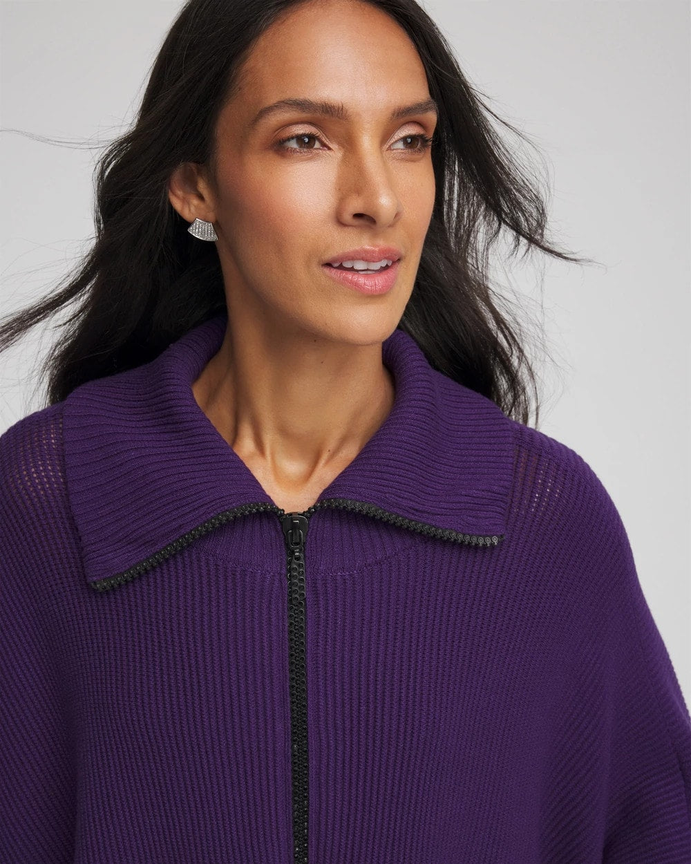 Chico's Clothing Rhinestone Zip-Collar Sweater Poncho