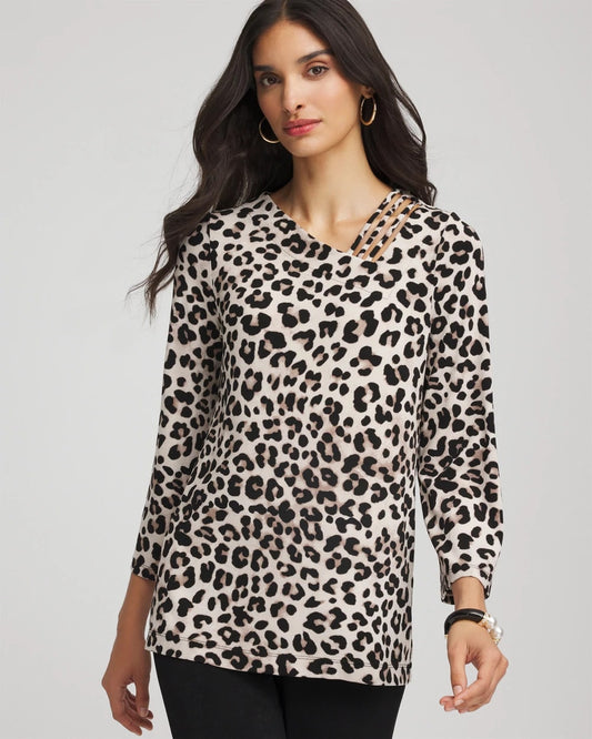 Chico's Clothing Travelers™ Animal-Print Lattice Top