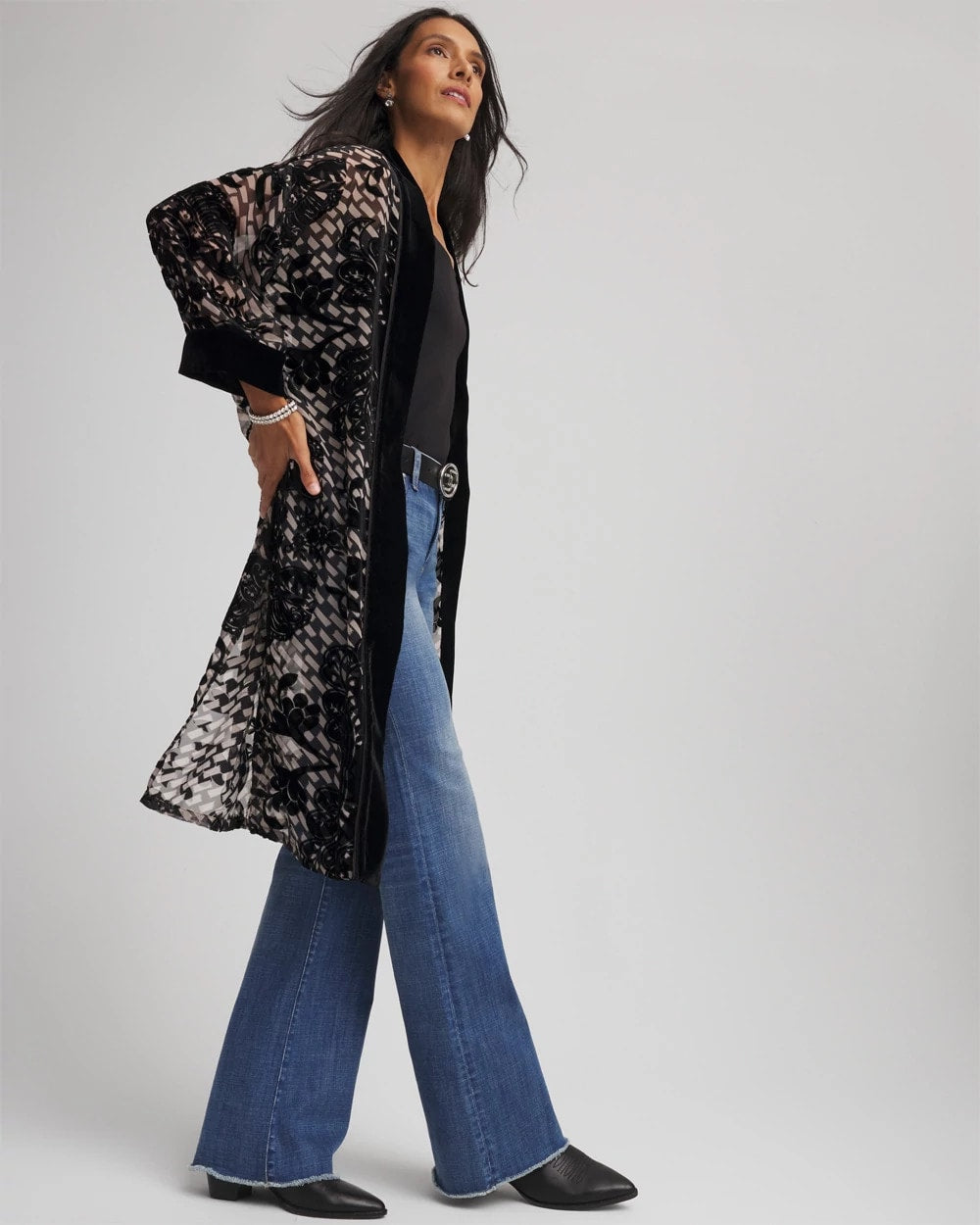 Chico's Clothing Art Deco Burnout Kimono