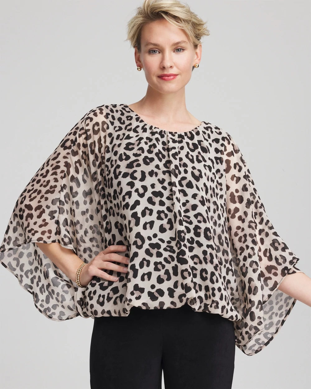 Chico's Clothing Travelers™ Animal-Print Bubble-Hem Chiffon Blouse