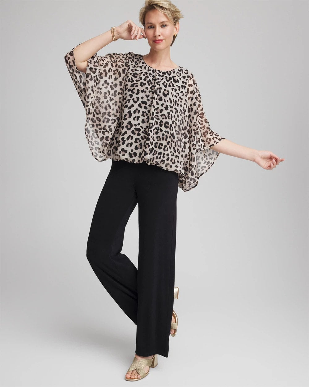 Chico's Clothing Travelers™ Animal-Print Bubble-Hem Chiffon Blouse
