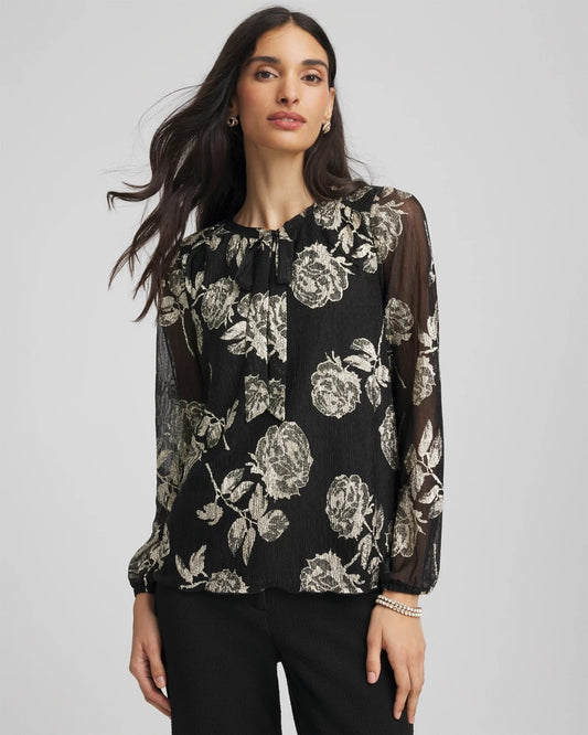 Chico's Clothing Floral Metallic Bodre Top