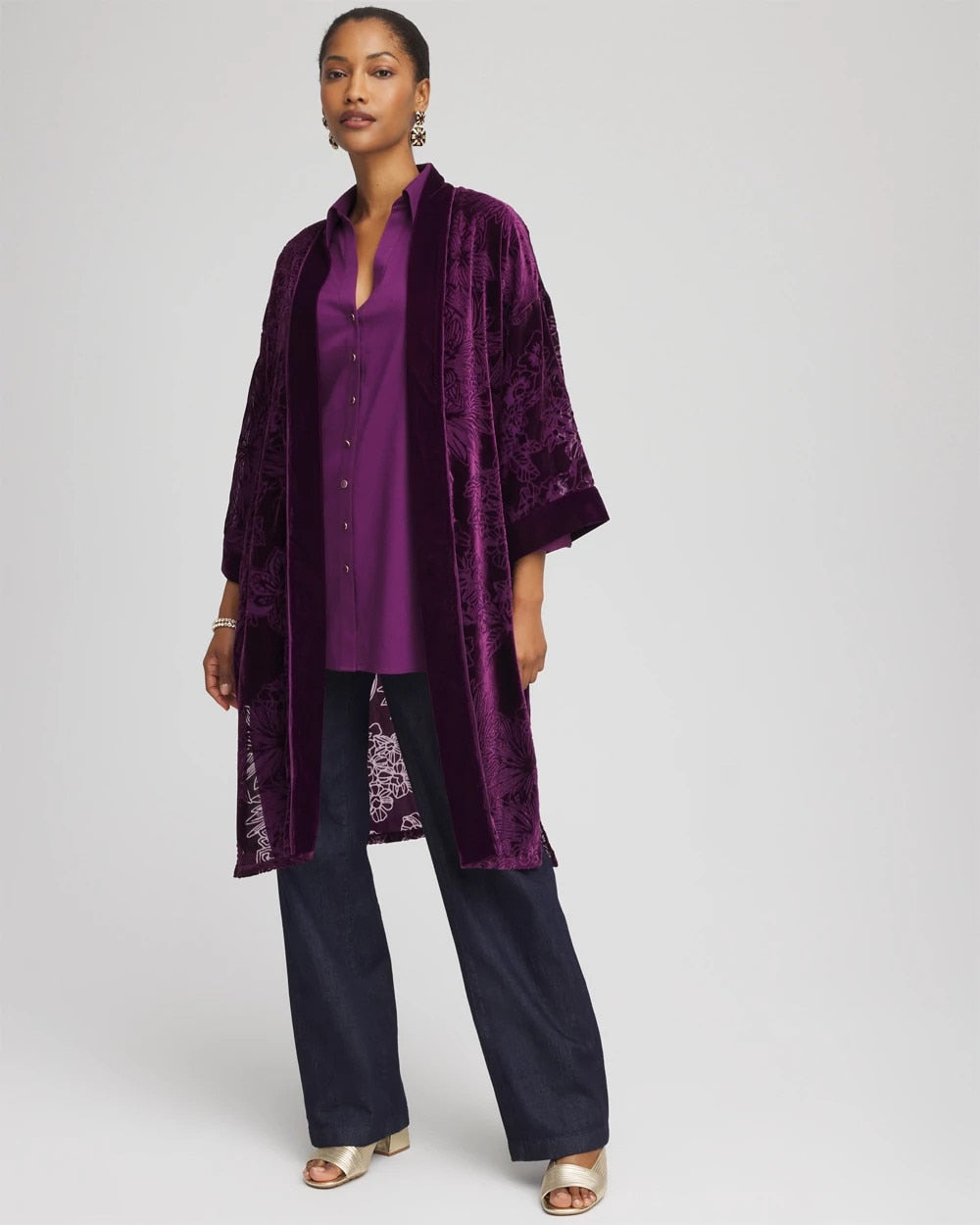 Chico's Clothing Floral Burnout Kimono