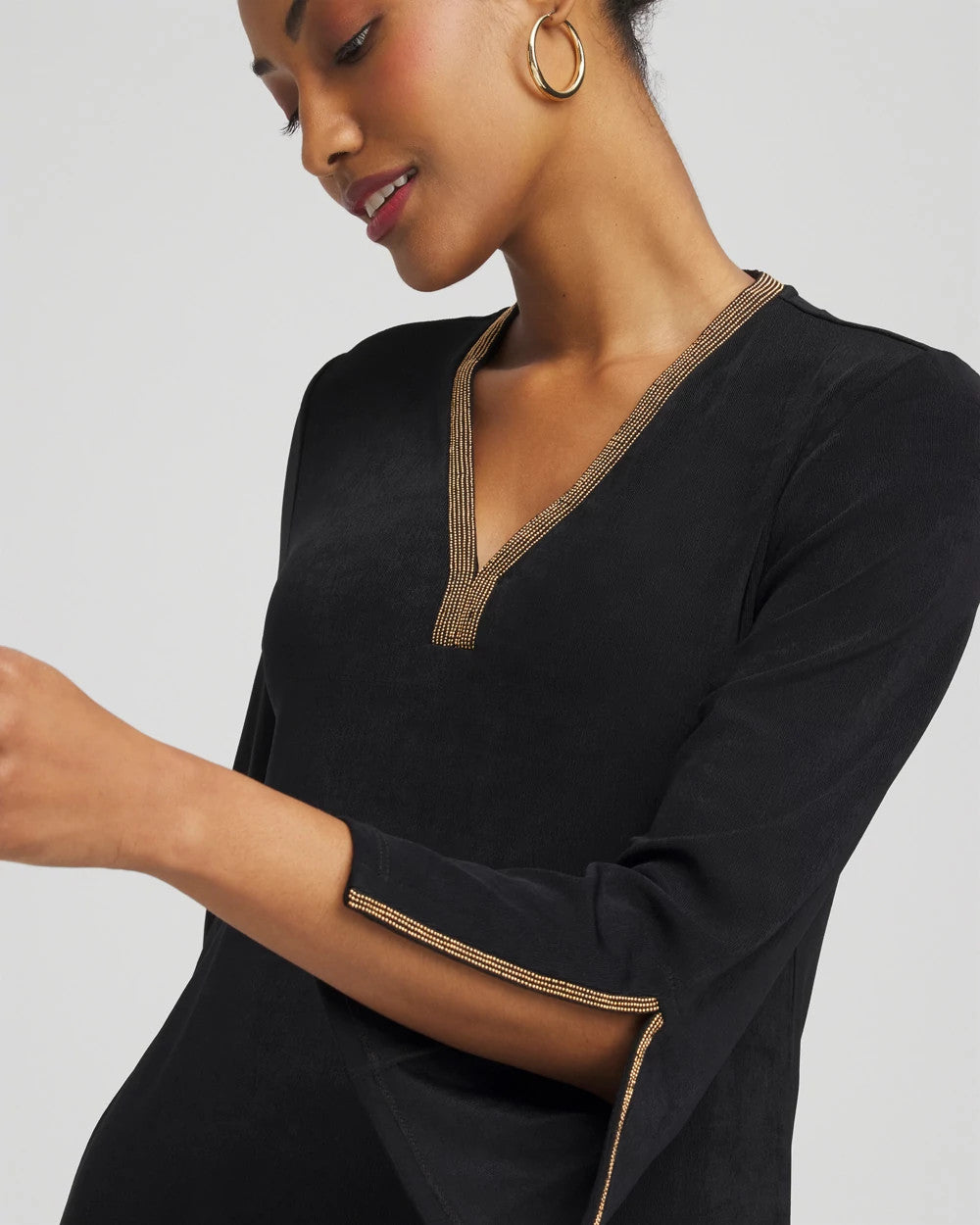 Chico's Clothing Travelers™ Embellished V-Neck Flutter Sleeve Tunic