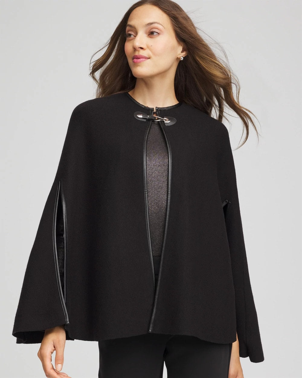 Chico's Clothing Faux Leather Trim Cape