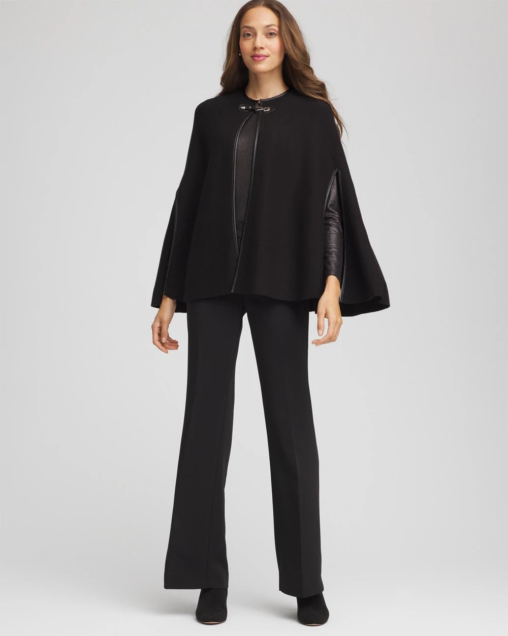 Chico's Clothing Faux Leather Trim Cape