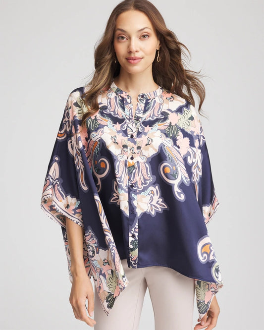 Chico's Clothing Collarless Floral-Paisley Poncho