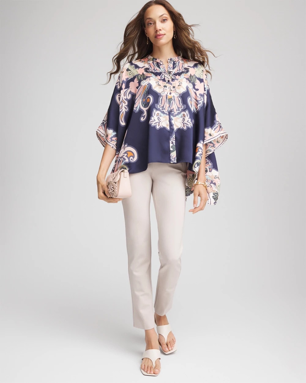 Chico's Clothing Collarless Floral-Paisley Poncho
