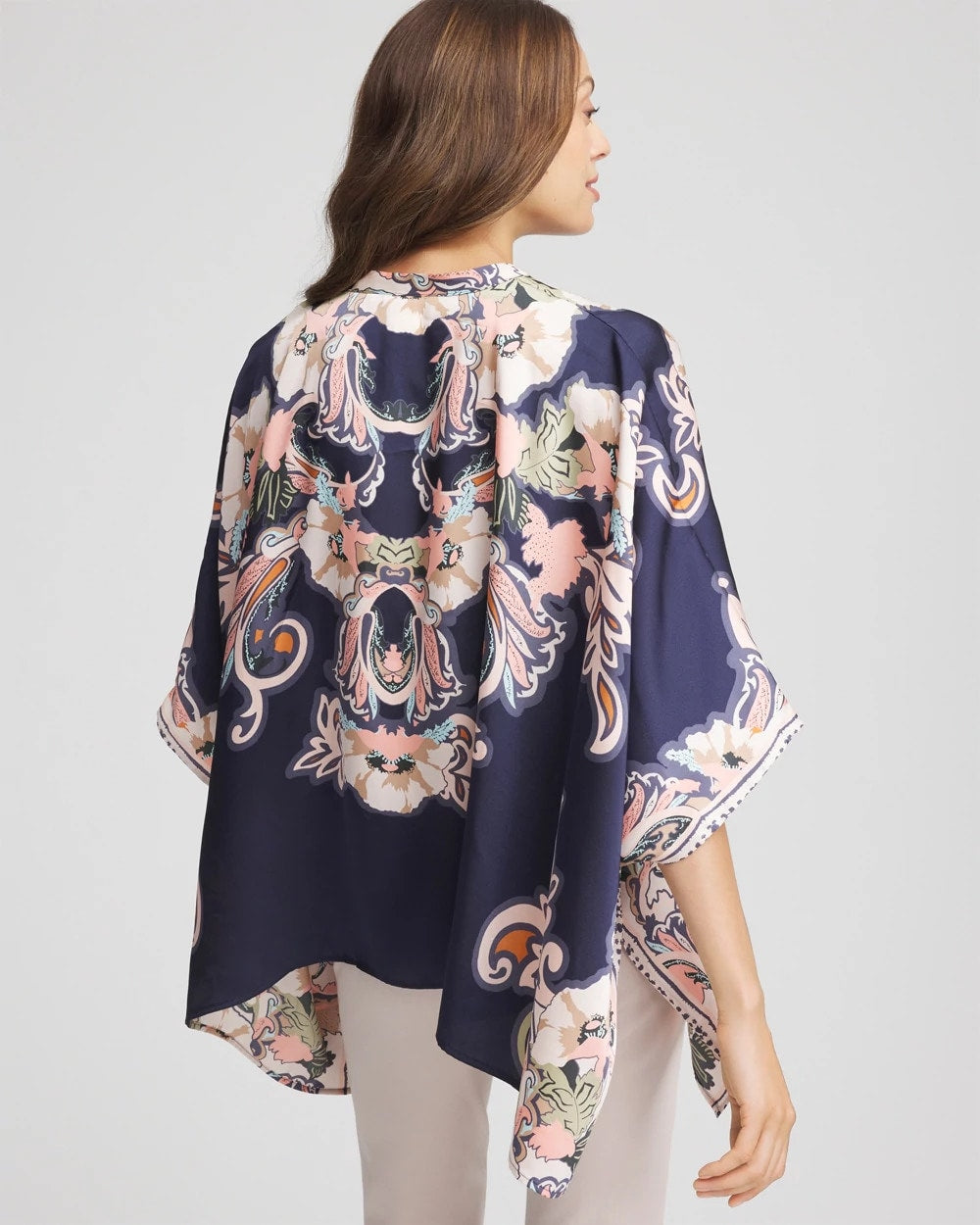 Chico's Clothing Collarless Floral-Paisley Poncho