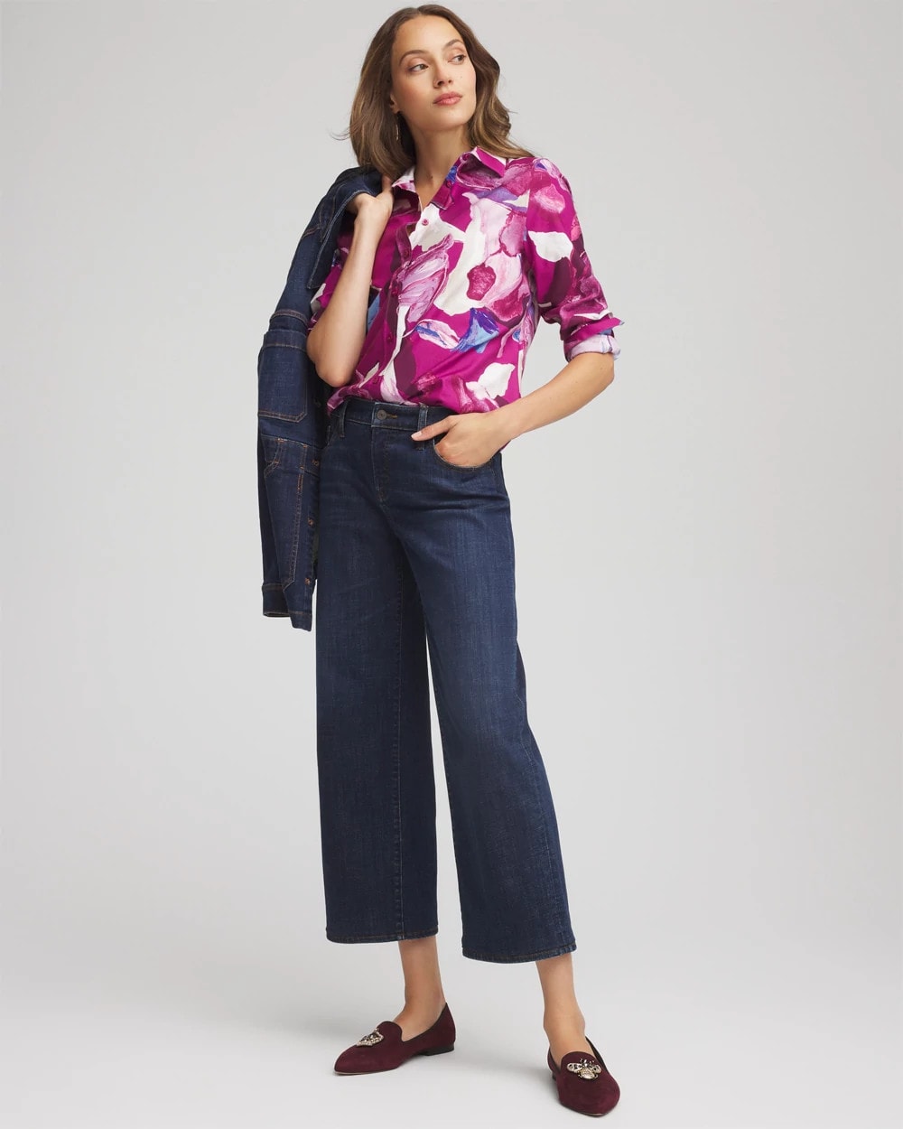Chico's Clothing No Iron™ Floral-Paint-Print Shirt