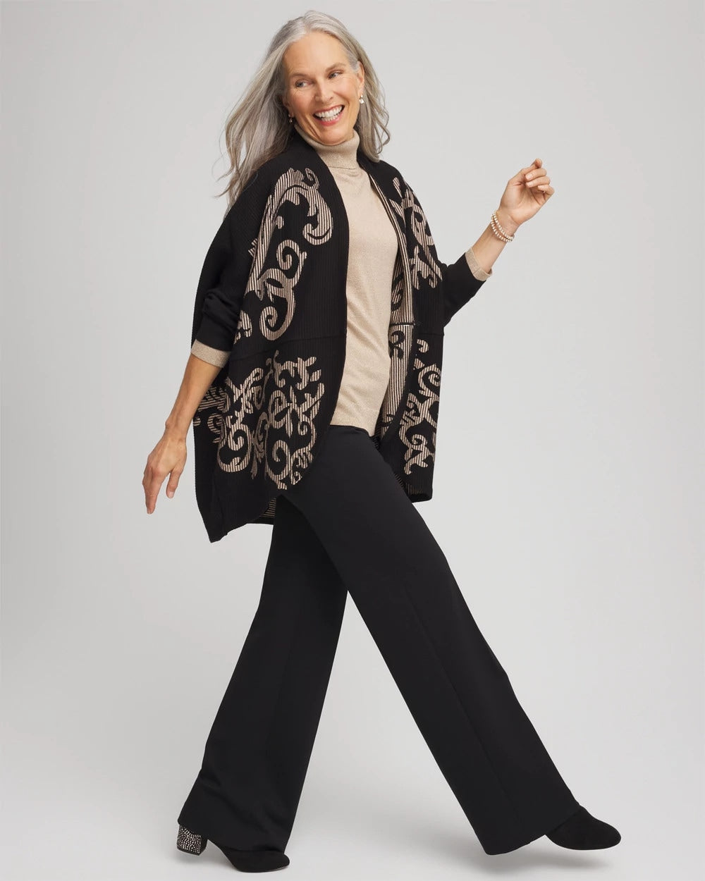 Chico's Clothing Ottoman Jacquard Cocoon Cardigan