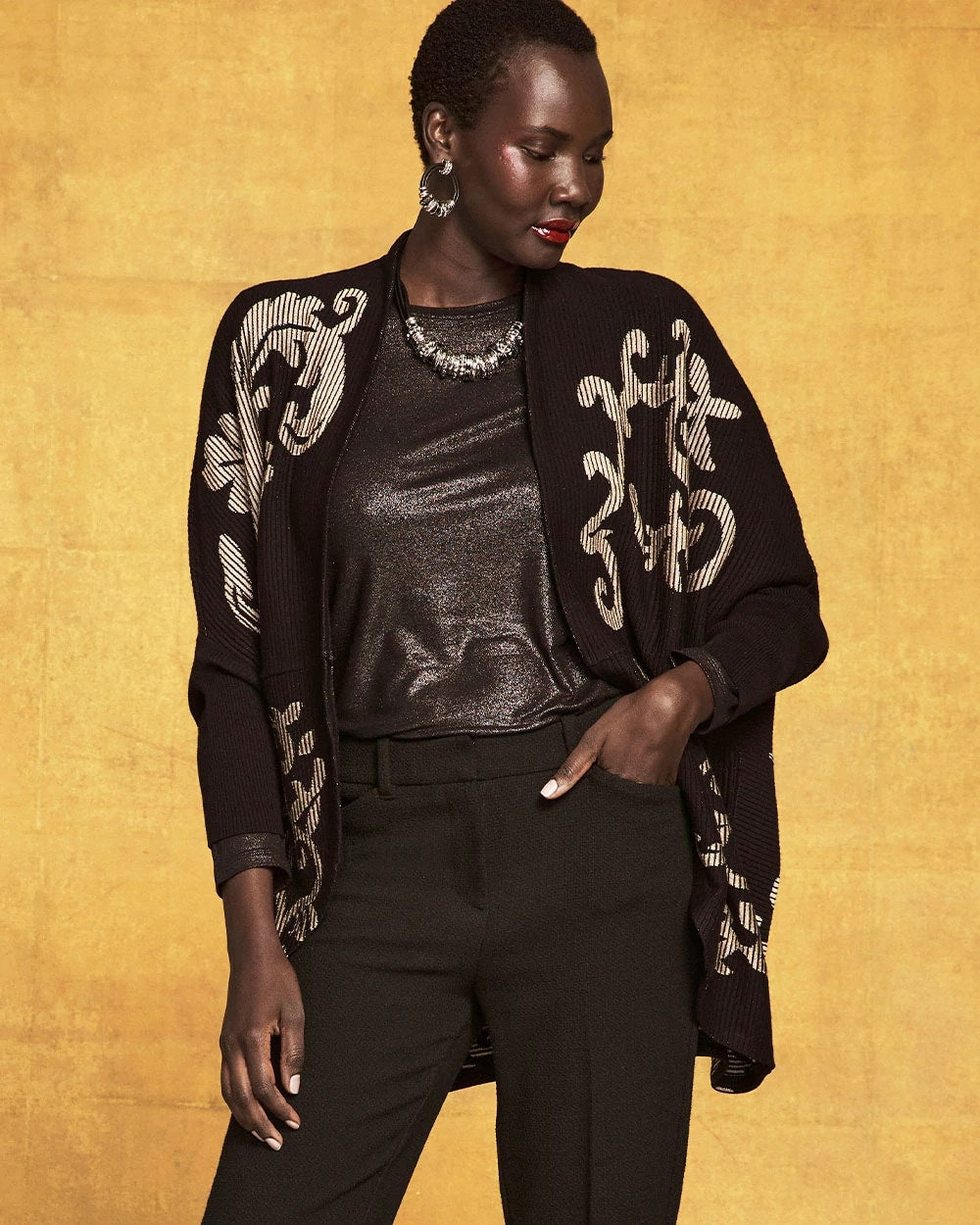 Chico's Clothing Ottoman Jacquard Cocoon Cardigan