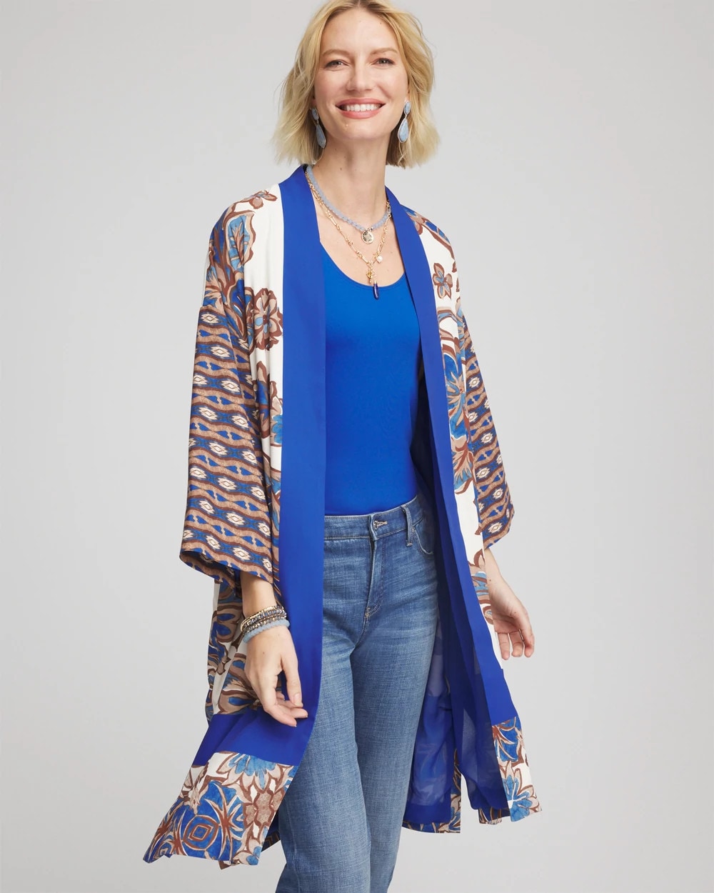 Chico's Clothing Crepe Long Printed Kimono