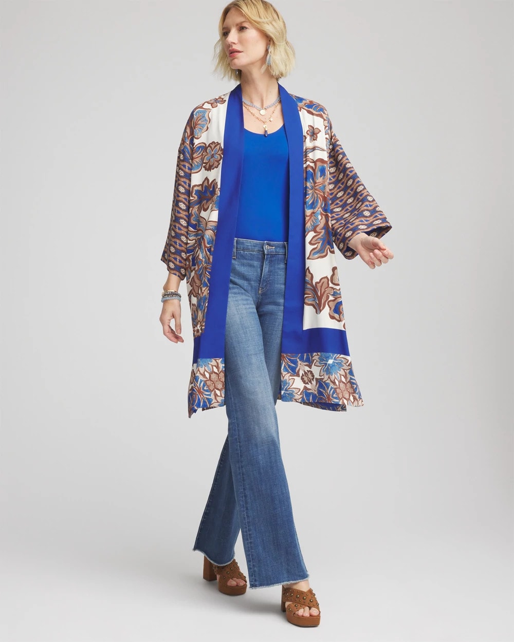 Chico's Clothing Crepe Long Printed Kimono