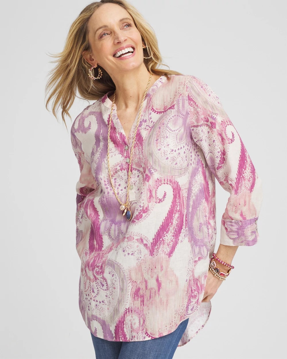 Chico's Clothing No Iron™ Multi Paisley Linen Tunic