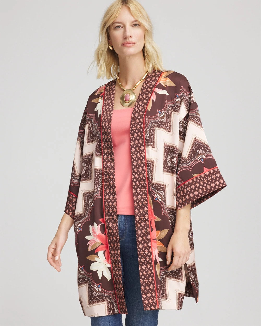 Chico's Clothing Long Mixed-Print Kimono