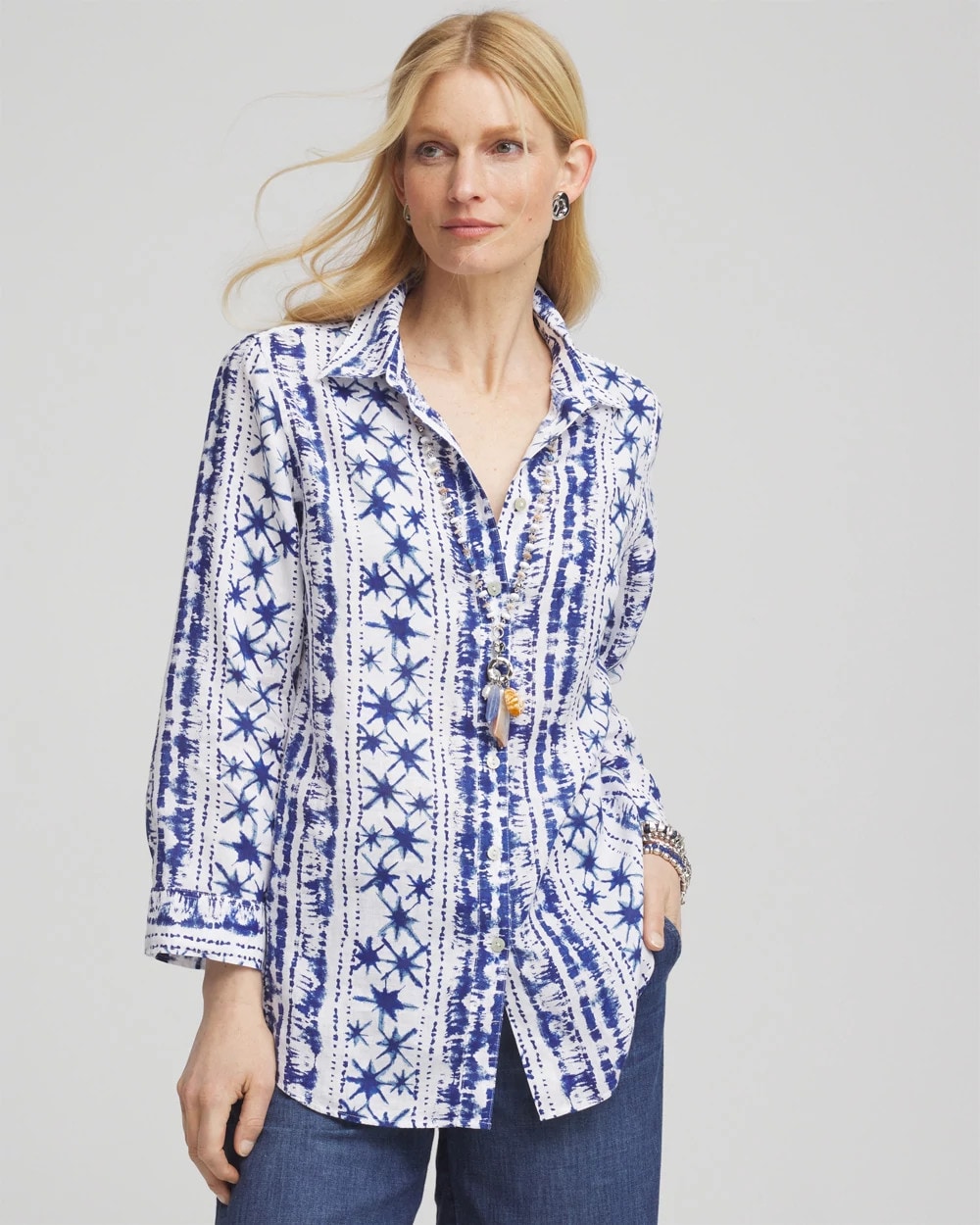 Chico's Clothing No Iron™ Star Print Linen Shirt
