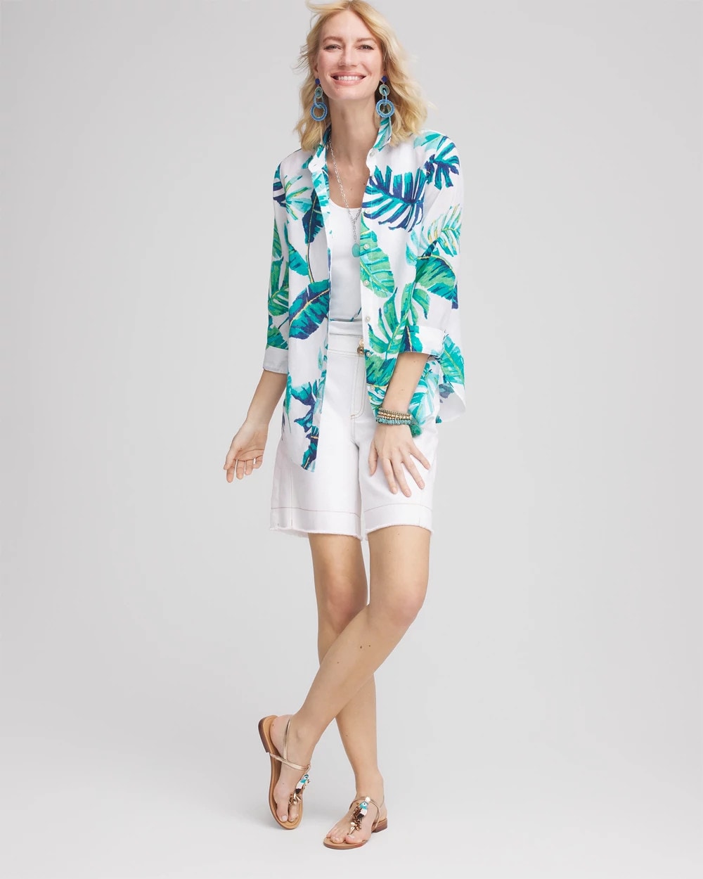 Chico's Clothing No Iron™ Palm Print Linen Shirt