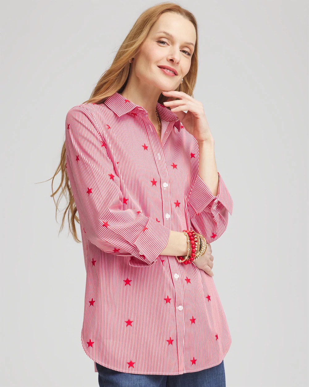 Chico's Clothing No Iron™ Stars & Stripes  Sateen Shirt
