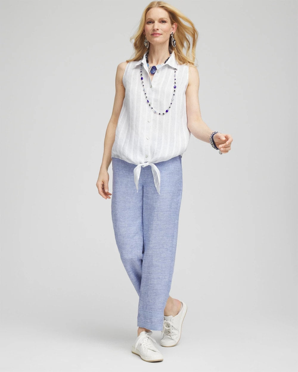 Chico's Clothing No Iron™ Linen Tie-Front Sleeveless Shirt