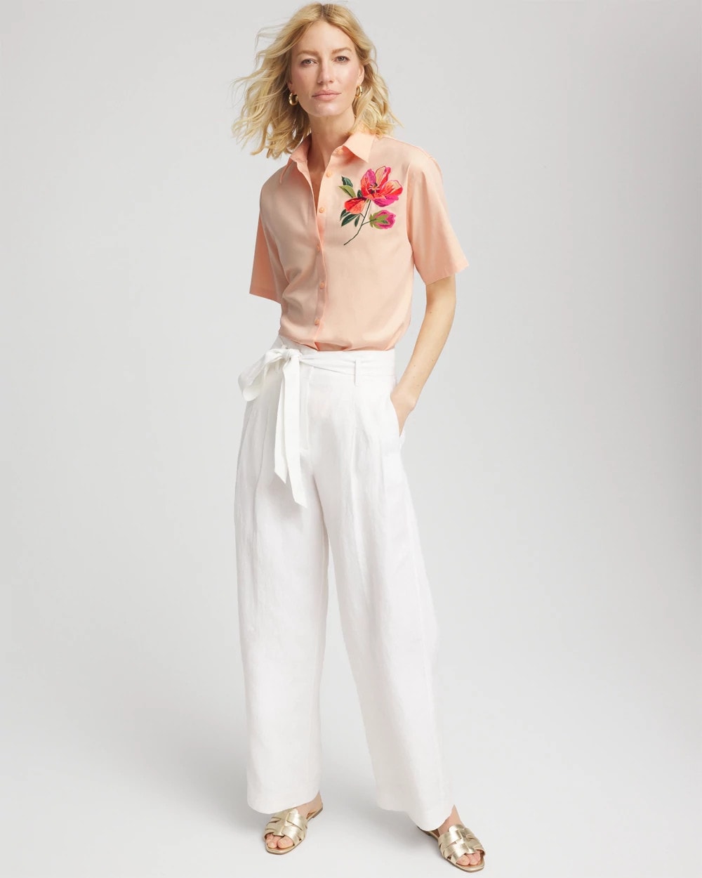 Chico's Clothing No Iron™ Embroidered Floral Short-Sleeve Shirt