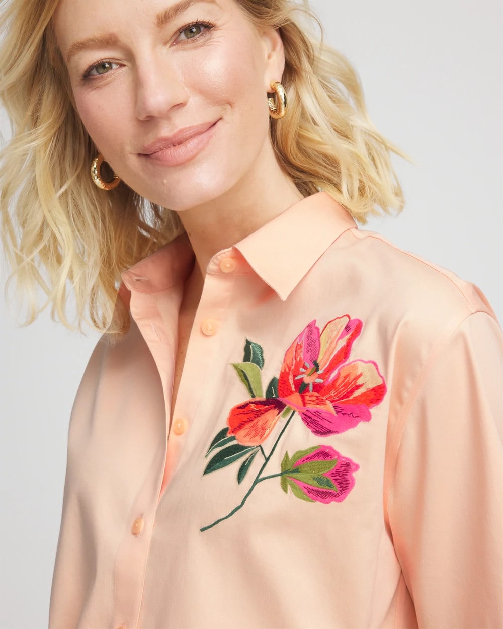 Chico's Clothing No Iron™ Embroidered Floral Short-Sleeve Shirt