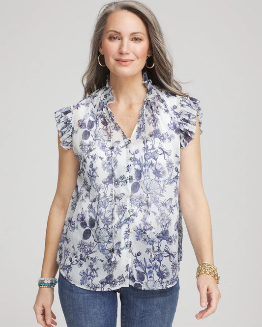 Chico's Clothing Butterfly Ruffle Collar Blouse