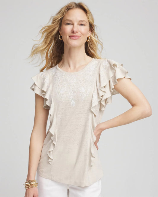 Chico's Clothing Embroidered Flutter-Sleeve Tee
