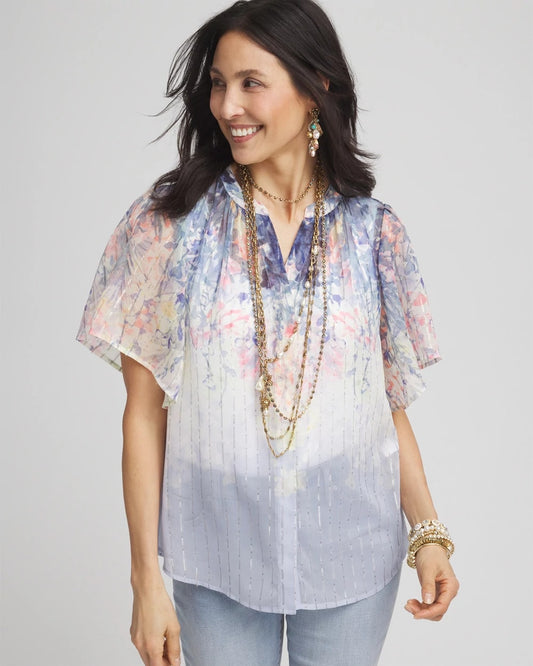 Chico's Clothing Jacquard Flutter-Sleeve Blouse