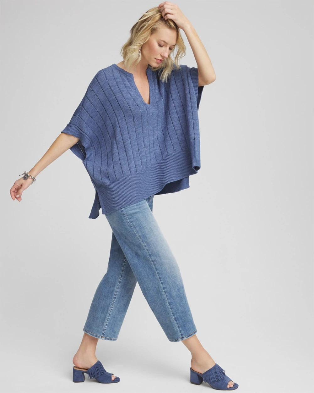 Chico's Clothing Open-Knit Splitneck Poncho