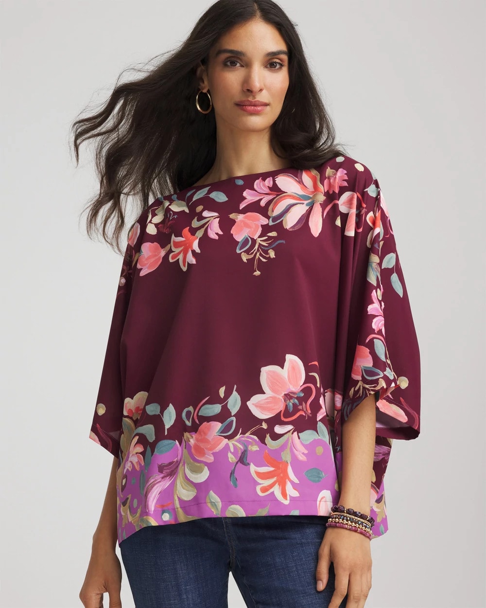 Chico's Clothing Printed Boatneck Pullover Poncho