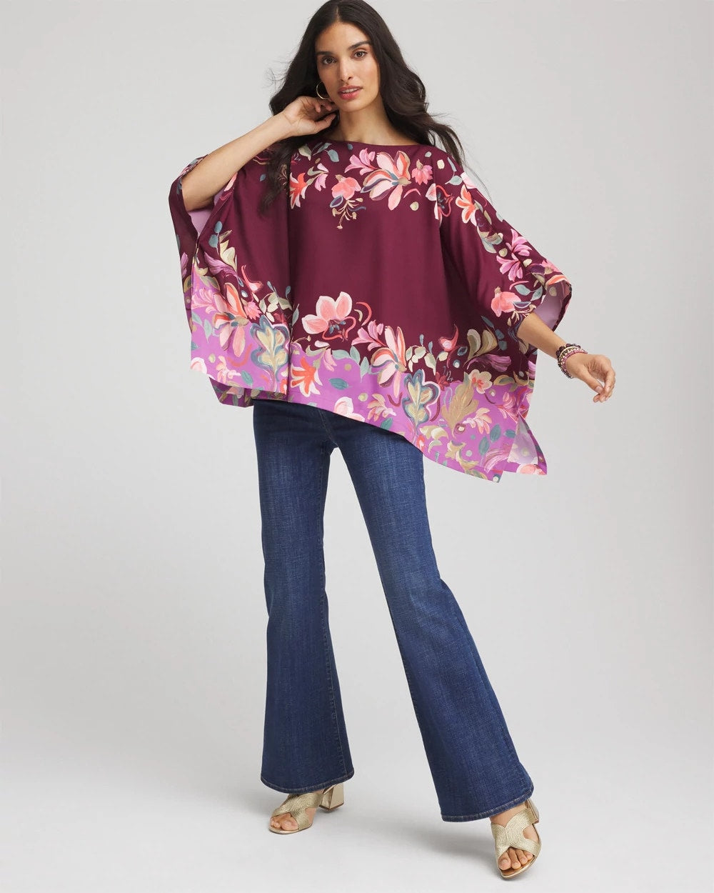 Chico's Clothing Printed Boatneck Pullover Poncho