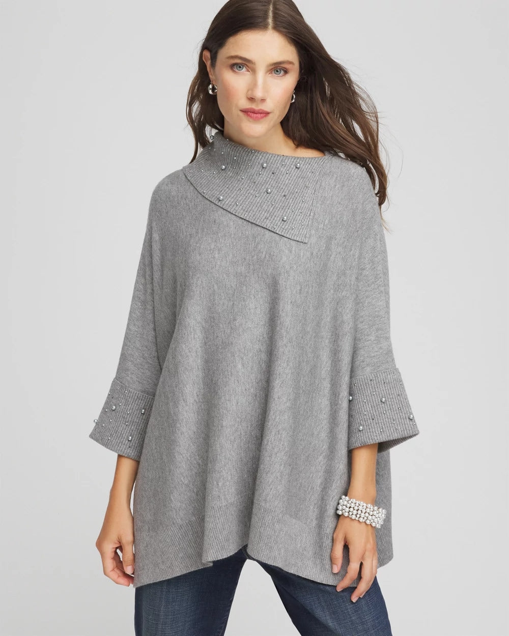 Chico's Clothing Embellished Sweater Poncho